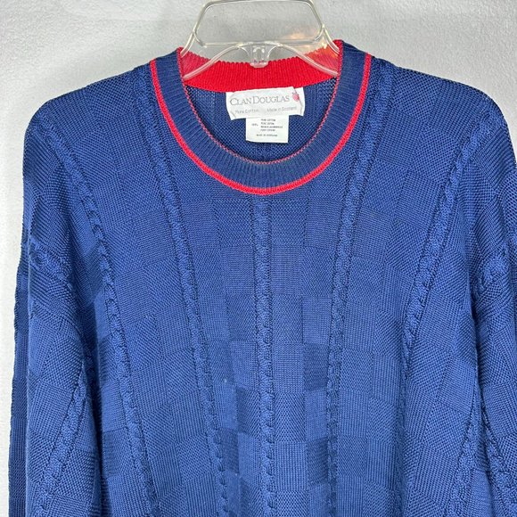 Clan Douglas Scotland 100% Cotton Sweater Checkerboard Squares Mens Large - Picture 2 of 4